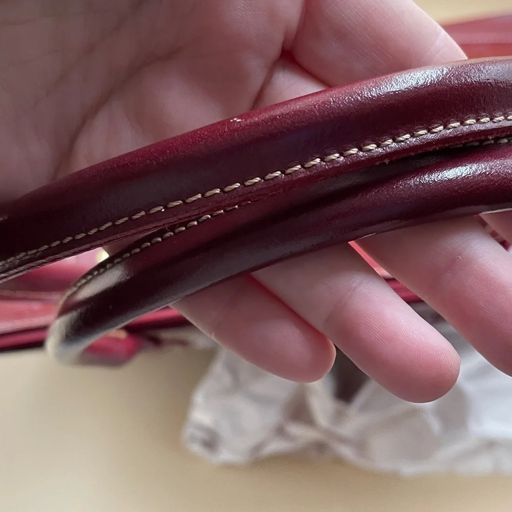 Arcadia Patent Leather Glossy Burgundy Dome Satchel Handbag Italian Luxury